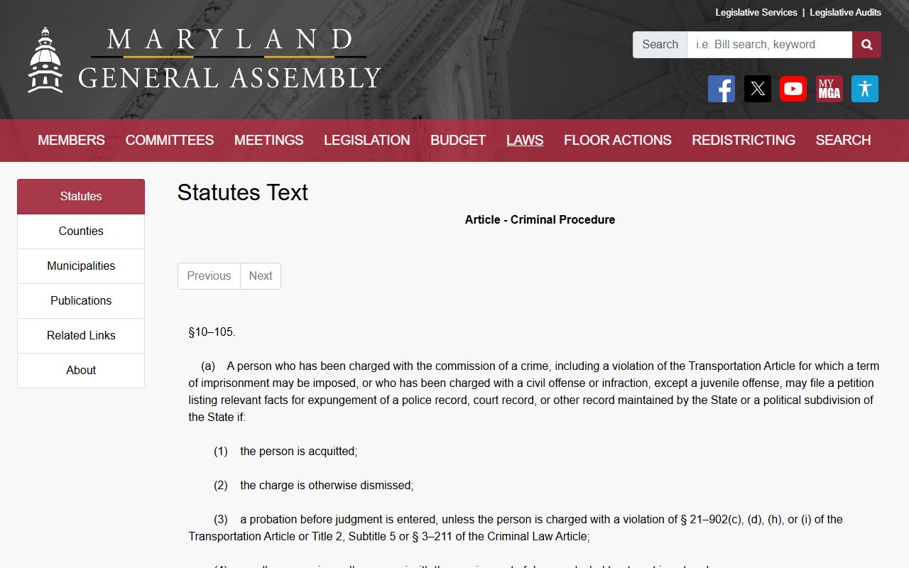 Cecil County court records Maryland criminal expungement statute