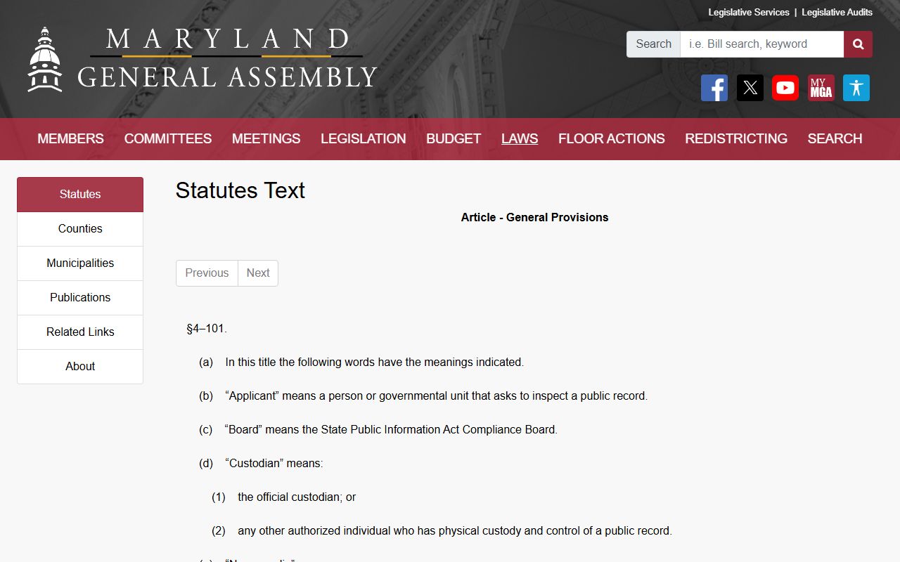 Cecil County court records Maryland Public Information Act definitions