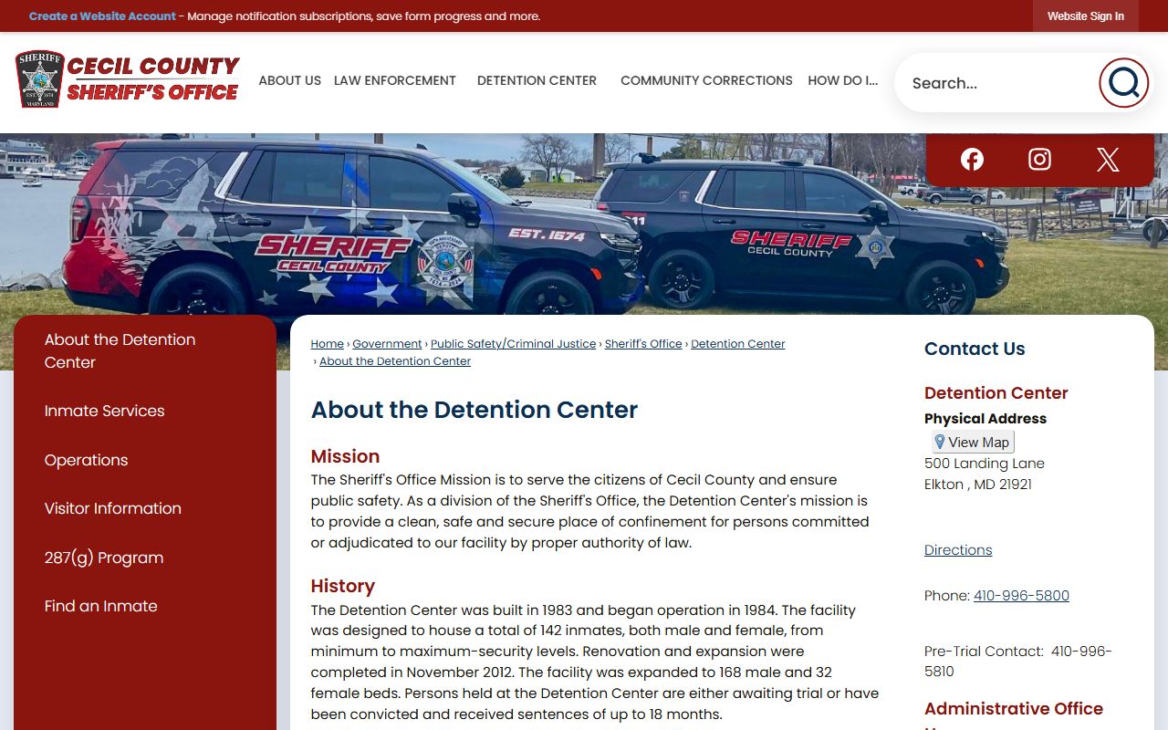 Cecil County court records and Detention Center custody information